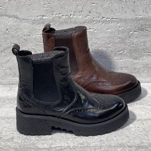 欧洲站女鞋2025秋季新款欧货真皮胎牛皮粗跟秀气切尔西靴短靴女款