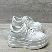 2026春季 新款 简约干净真皮小白鞋 欧洲站欧货女鞋 圆头厚底松糕鞋 潮