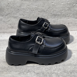 小皮鞋 欧洲站女鞋 欧货皮面魔术贴厚底英伦乐福鞋 新款 女潮 2026春季