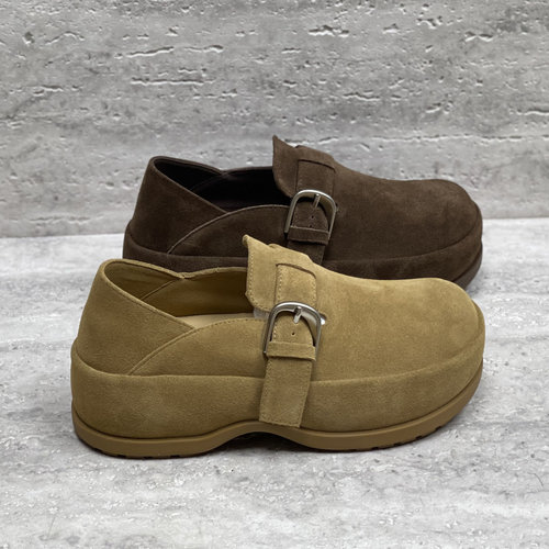 牛反绒皮带扣厚底穆勒鞋单鞋女