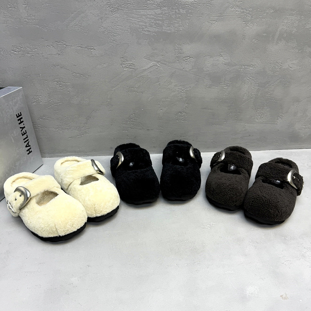 厚底毛毛包头勃肯懒人拖鞋女