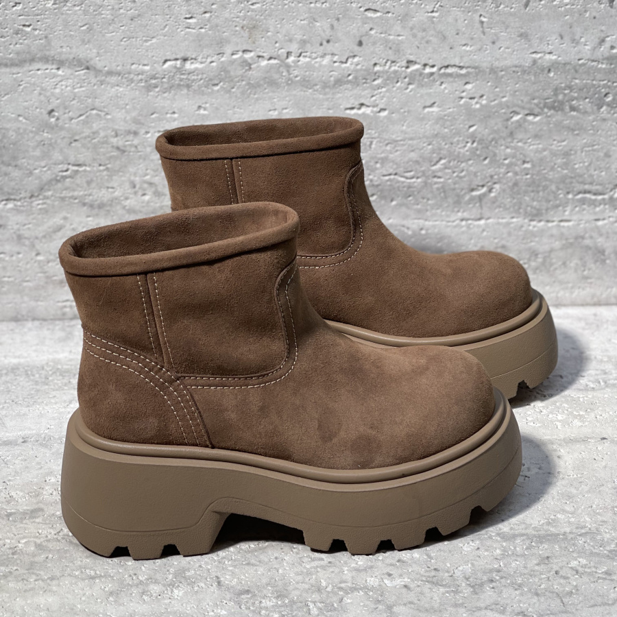 反绒皮加绒保暖厚底粗跟雪地靴