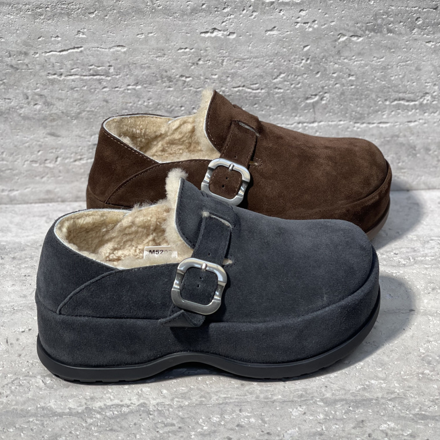 皮带扣厚底加绒保暖棉鞋勃肯鞋女