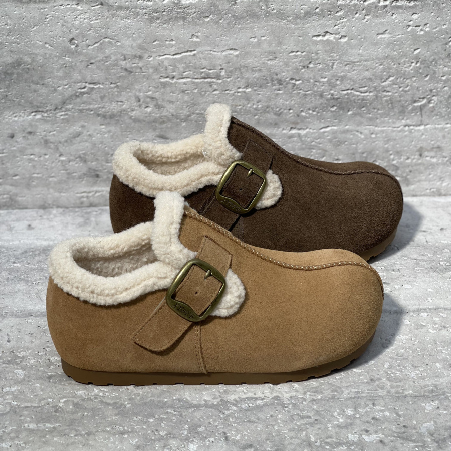 磨砂皮加绒保暖平底穆勒鞋棉鞋女