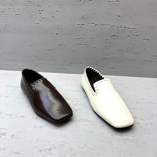 欧洲站欧货2026春新胎牛皮低帮浅口平头简约单鞋平底百搭乐福鞋女