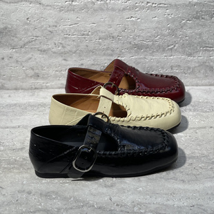 乐魔女鞋2026春季新款欧货真皮方头丁字扣带平底乐福鞋小皮鞋女潮