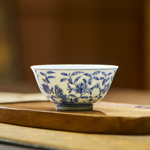 主人杯茶杯功夫茶杯个人品茗杯景德镇青花瓷釉下彩薄胎茶花寿山石