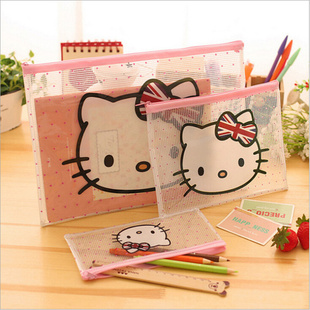 可爱卡通kitty拉链透明文件袋A4资料票据夹韩国文具办公用品笔袋