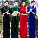 红色新中式 24款 印花裙高档旗袍长款 金丝绒压花妈妈新中式 复古 冬季