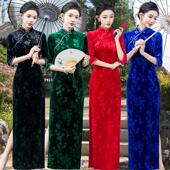 冬季 金丝绒压花妈妈新中式 印花裙高档旗袍长款 24款 红色新中式 复古