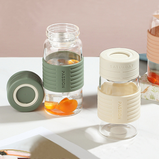 简约水杯便携玻璃杯女生男士高颜值茶杯办公室喝水泡茶杯子耐高温