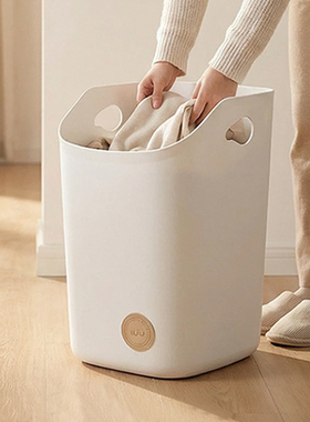 高级感家用大号脏衣物篓收纳筐篮子容量日式白灰色带轮洗衣篮桶框