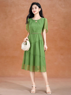 2025年新款雪纺纱料连衣裙女夏爆款十三行高端品牌妈妈礼服裙子