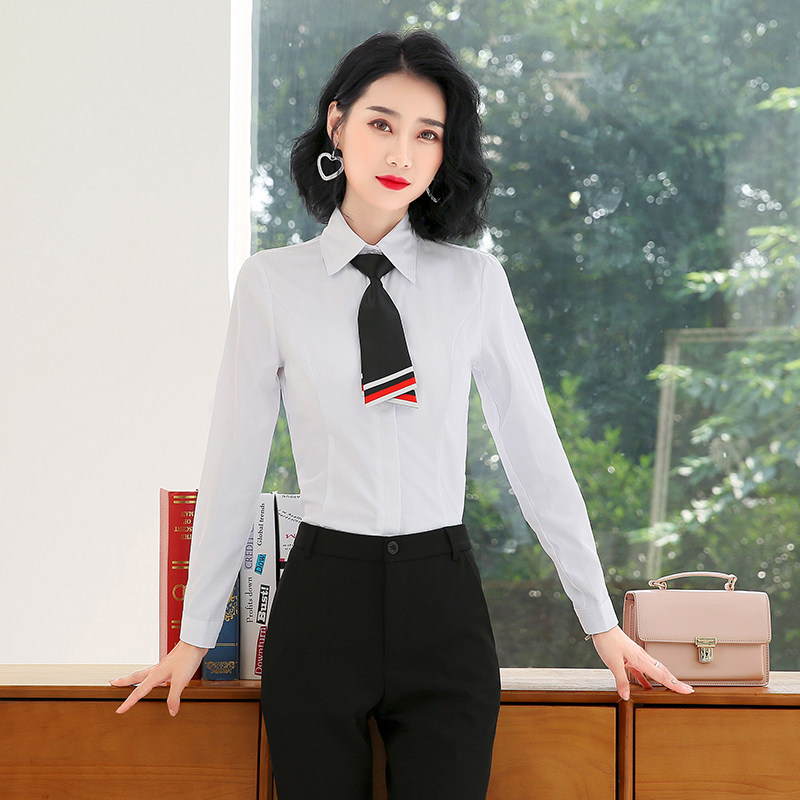 白衬衫女士秋冬新款长袖百搭方领衬衫