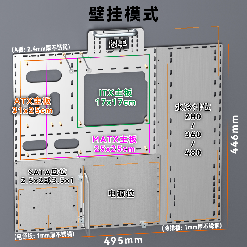 KL科隆机箱 atx/matx板 壁挂机箱机架 开放式机箱机箱洞洞板