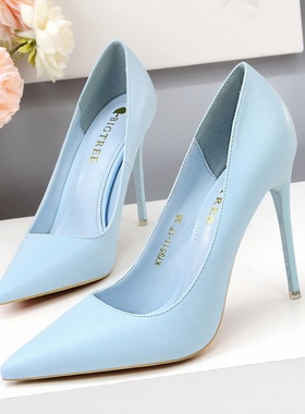 2025新款秋季显瘦高跟皮鞋女浅口尖头性感单鞋一脚蹬不累脚爆款鞋