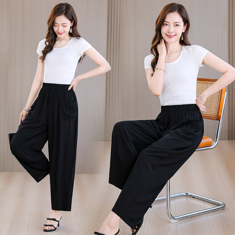 2026夏季新款棉绸九分裤女松紧高腰哈伦裤中年妈妈显瘦大码小脚裤