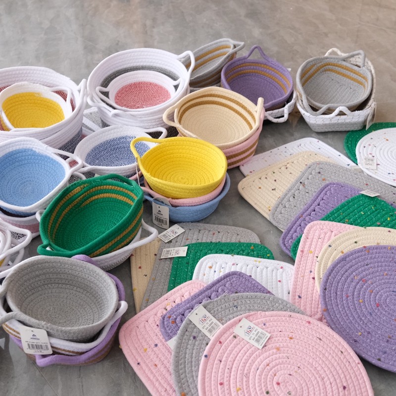 9外贸原单棉线圆形隔热垫餐垫杯垫锅垫收纳筐编织纯色简约可水洗,居家布艺,餐垫,淘宝优惠券,粉丝福利购,淘宝优惠卷