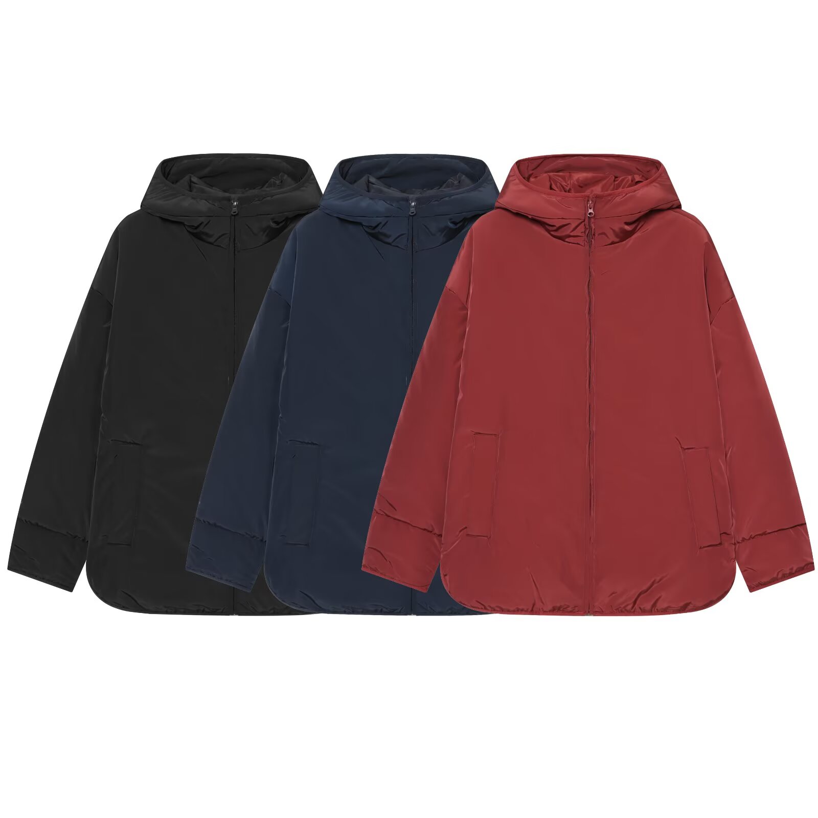 酒红连帽宽松落肩保暖棉服女