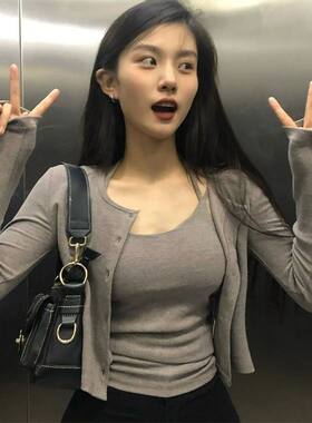 网红短款外套+吊带小背心两件套2023春秋新款潮流休息学生套装
