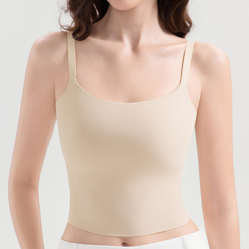 宝意琳粉底液吊带文胸一体式内衣薄款大胸显小防走光可外穿内搭女