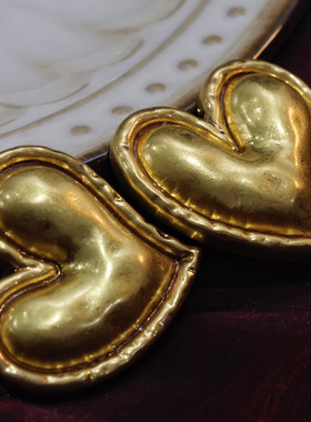 yuwelry法产拉夸欧美vintage中古素金复古爱心耳夹耳环