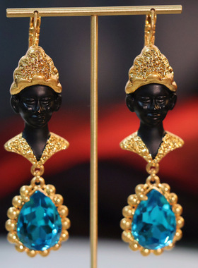 yuwelry西洋古董vintage宫廷风黑摩尔古埃及人中古耳环复古耳饰