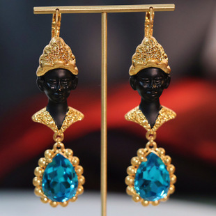 yuwelry西洋古董vintage宫廷风黑摩尔古埃及人中古耳环复古耳饰