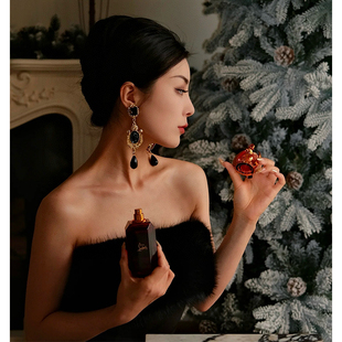 yuwelry欧美法式 中古vintage宫廷风卡梅奥琉璃复古耳环轻奢气质