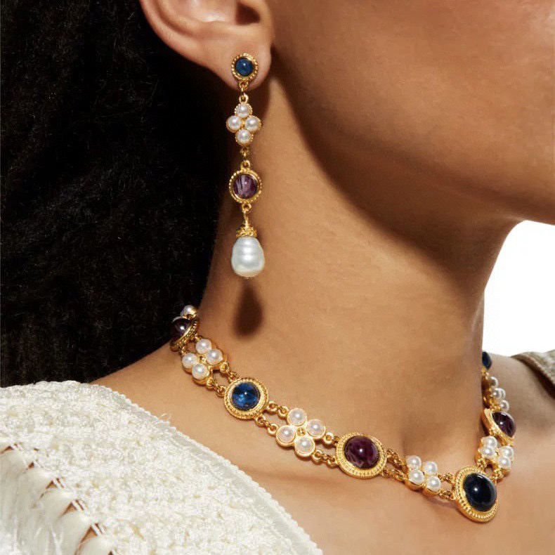 yuwelry欧美法式小众设计师款中古宫廷风琉璃珍珠复古项链颈链耳