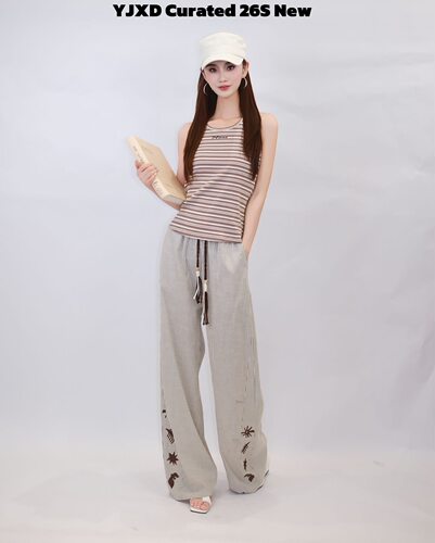 【YJXD】SOFITTE 26S撞色口袋复古绣花条纹休闲裤SOF-262-8052-BN
