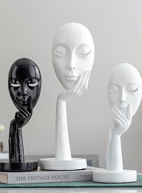 思考者小摆件女人脸面具雕塑客厅玄关酒柜人物桌面艺术品工艺品
