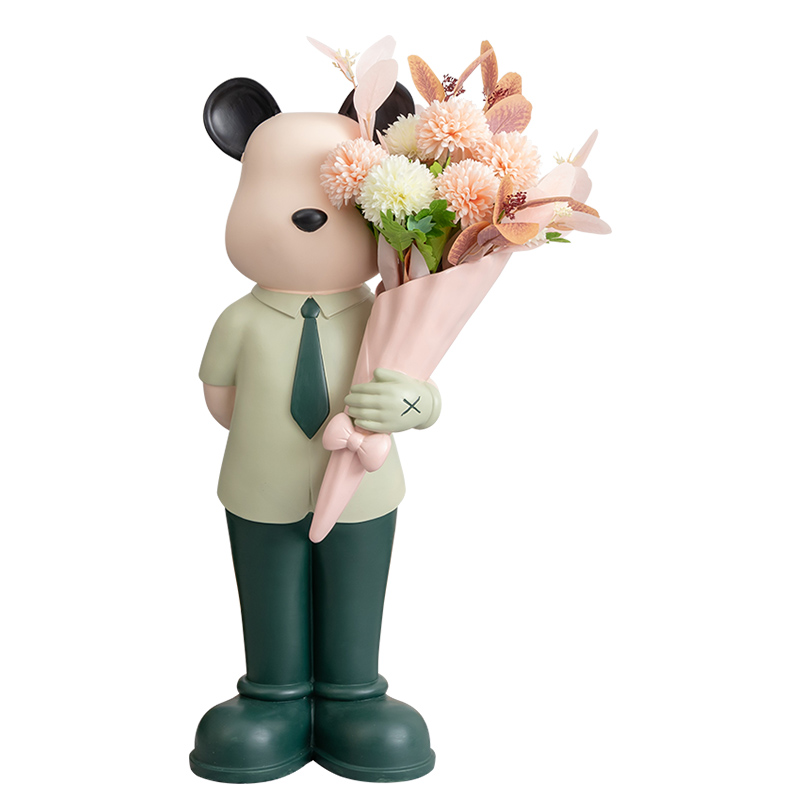 现代创意落地暴力绅士熊花插摆件客厅轻奢卡通装饰简约手工大花瓶