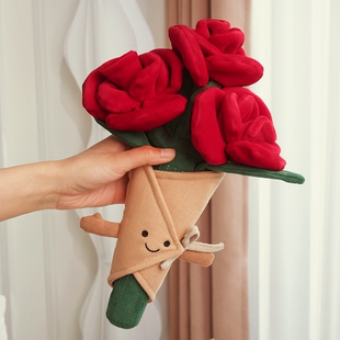 趣味蛋糕小兔子毛绒公仔情人节玫瑰花手捧花治愈系安抚陪伴玩偶