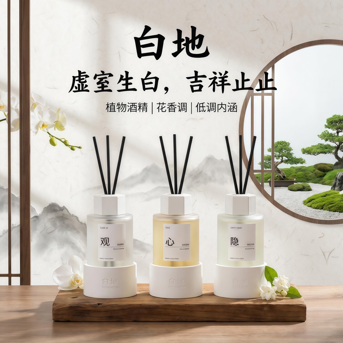 白地植物香薰无火藤条香薰礼盒装室内香氛扩香液高级酒店香薰礼盒