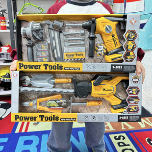 仿真过家家儿童手动电动电锯电钻玩具三合一冲击钻割草机伐木男孩