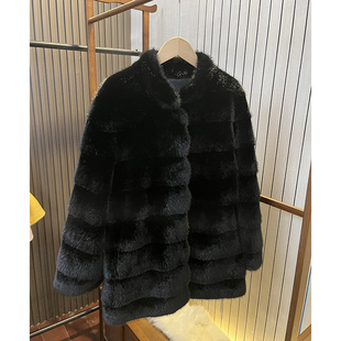 皮毛一体大衣 仿水貂毛环保皮草毛毛外套女冬季 J99976 轻奢中长款