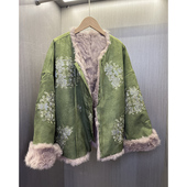 双面穿重工刺绣兔毛皮毛一体上衣汉服外套女装 新中式 皮草外套 冬