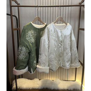 重工刺绣 环保毛加厚外套 冬装新中式国风宽松汉服上衣女