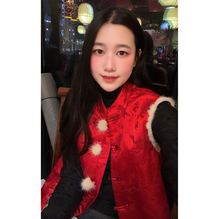 水貂毛马甲夹棉外穿丝绒上衣减龄气质年轻国风背心 红色马甲年服
