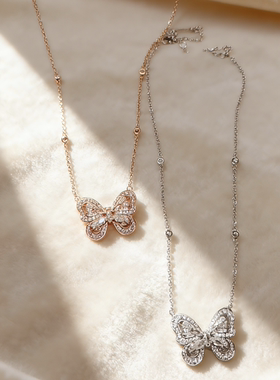 2025新款幻影蝴蝶项链套链钻石吊坠锁骨链情人节送女友