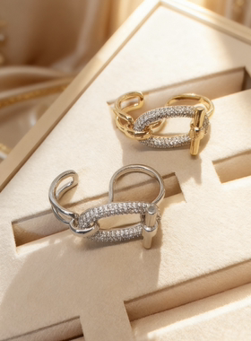 2025新款镶钻个性高级感轻奢女士款双环时尚百搭戒指