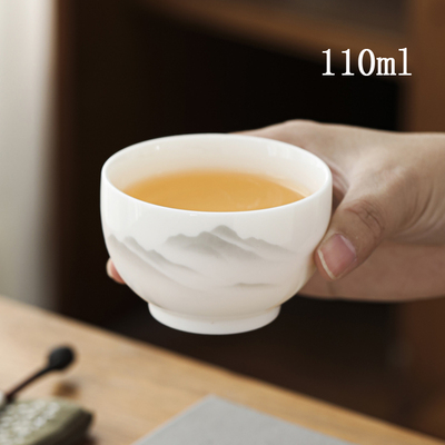 110ml水墨山水大号茶杯羊脂茶盏