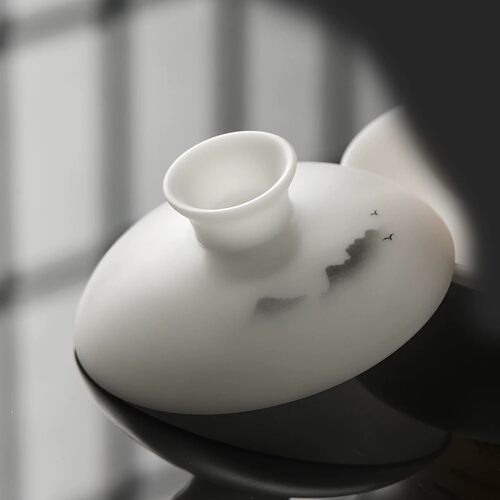 山水盖碗单盖子哑光磨砂面冰种