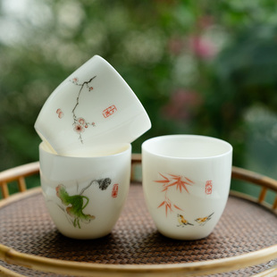 100ml二十四节气白瓷茶杯羊脂玉瓷品茗杯单杯大号主人杯家用茶具