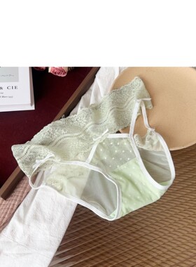 少女果绿内裤日韩法式三角纯欲性感欧美镂空时尚蕾丝网纱无痕撞色