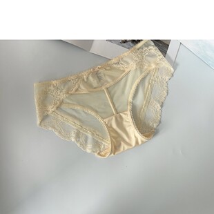 浅黄温柔粉色法式复古蕾丝花边甜美纯欲黑色性感秋冬女士中腰内裤