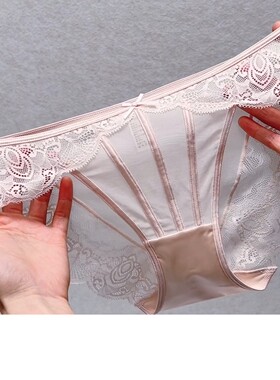 法式三角裤网纱新款时尚透气少女内裤头性感风蝴蝶结镂空蕾丝黑色