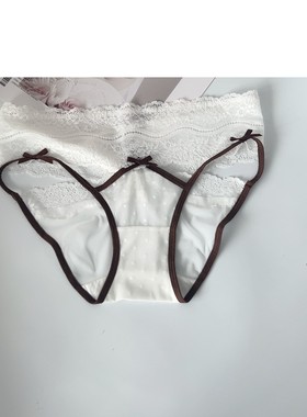 纯欲性感舒适三角裤提花蕾丝内裤女士镂空蝴蝶结波点网纱白色中腰