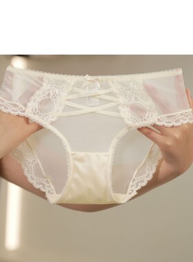 浅黄新款交叉带透气网纱性感女士内裤法式轻奢轻薄速干透气三角裤